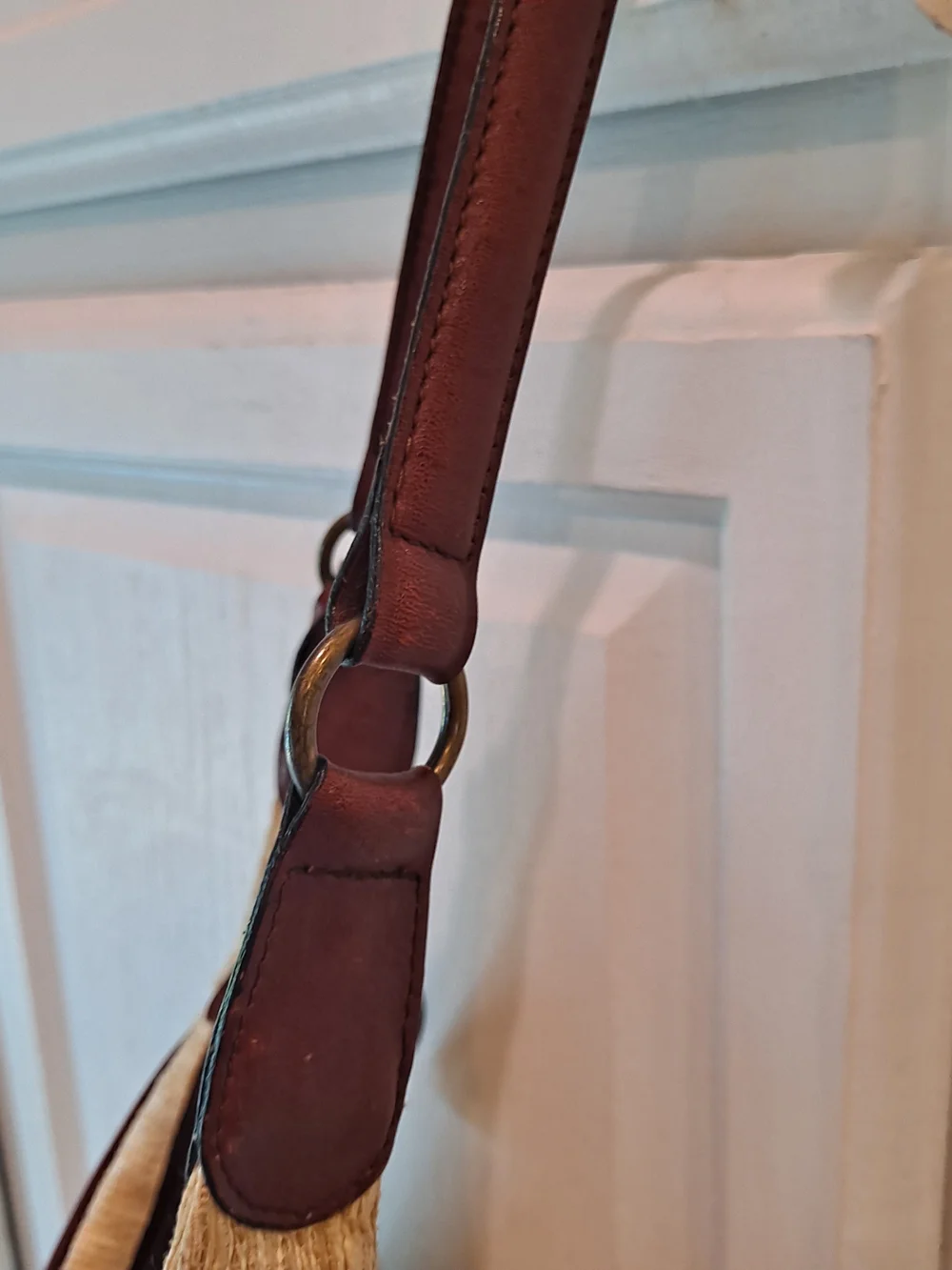 Etienne Aigner Vintage Cream Cotton Jute Brown Woven Leather Hobo Shoulder Bag